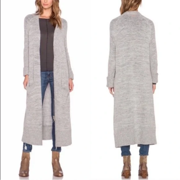 FREE PEOPLE Santa Cruise Women's Wool Bland Gray Long Cardigan - Picture 2 of 8